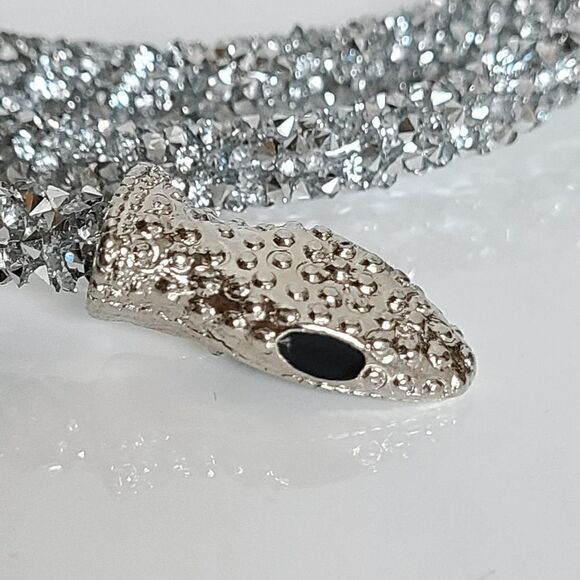 ✨💎🐍 Snake Rhinestone Bendable Design Blingy Statement Open Choker Necklace NEW - Picture 7 of 17